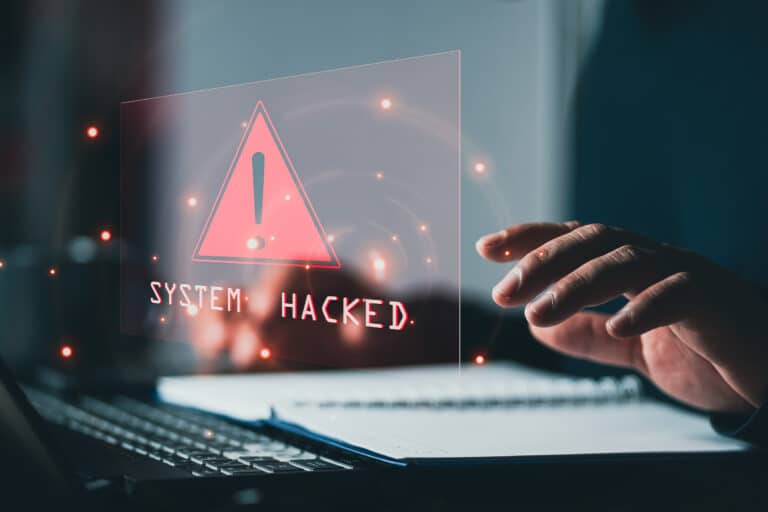 System hacked alert after cyber attack on computer network. compromised information concept. internet virus cyber security and cybercrime. hackers to steal the information is a cybercriminal